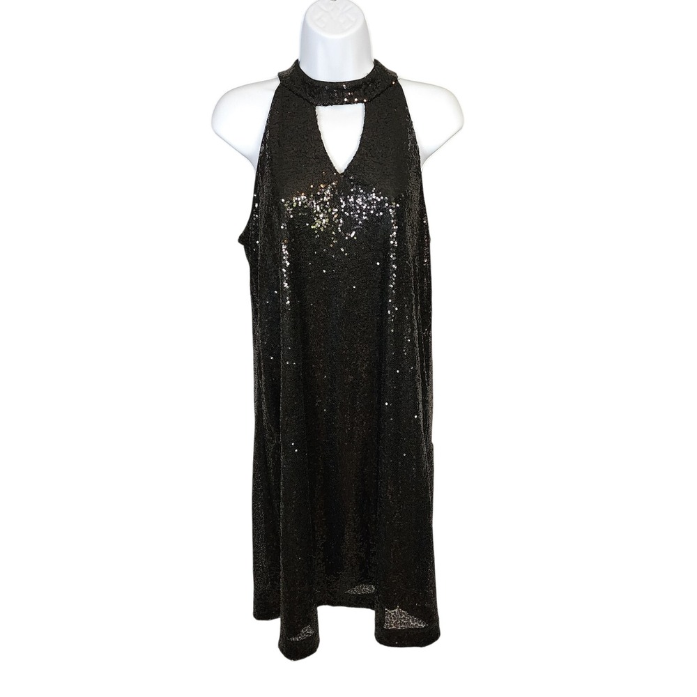 SD Collection Sequin Cocktail Dress LBD Halter Choker Collar Cut Out Party Swing